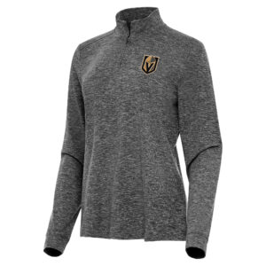 Women's Antigua  Heather Black Vegas Golden Knights Mentor Quarter-Zip Mock Long Sleeve Top