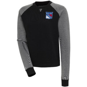 Women's Antigua  Black/White New York Rangers Flier Bunker Pullover Sweatshirt