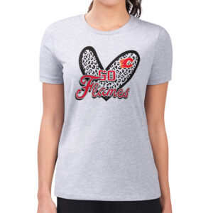 Women's G-III 4Her by Carl Banks Heather Gray Calgary Flames Animal Print Heart Fitted T-Shirt