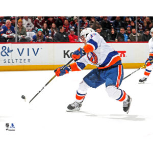 Mathew Barzal New York Islanders Unsigned White Jersey Shooting Photograph