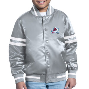 Youth Starter Silver Colorado Avalanche Printed Team Logo Satin Varsity Full-Snap Jacket