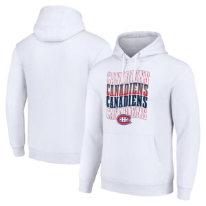 Men's Starter White Montreal Canadiens Four Team Name Logo Fleece Pullover Hoodie