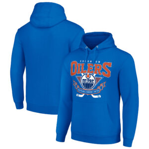 Men's Starter Royal Edmonton Oilers Team Logo Graphic Fleece Tri-Blend Pullover Hoodie