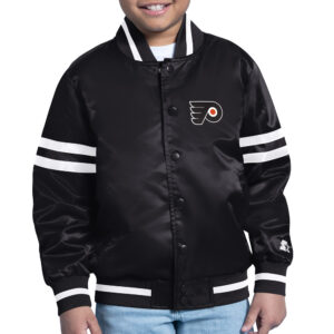 Youth Starter Black Philadelphia Flyers Printed Team Logo Satin Varsity Full-Snap Jacket