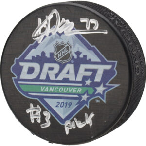 Kirby Dach Montreal Canadiens Autographed 2019 NHL Draft Logo Hockey Puck with "#3 Pick" Inscription