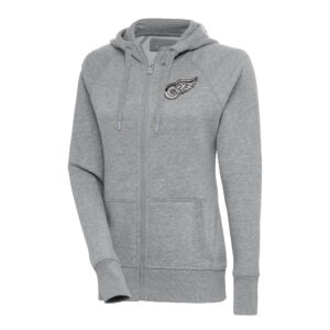 Women's Antigua  Heather Gray Detroit Red Wings Metallic Logo Victory Full-Zip Hoodie