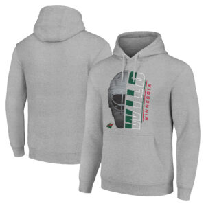 Men's Starter Heather Gray Minnesota Wild Half Helmet Fleece Pullover Hoodie