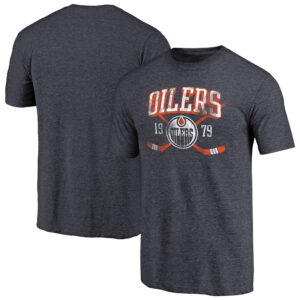 Men's Navy Edmonton Oilers Vintage Collection Line Shift Tri-Blend T-Shirt