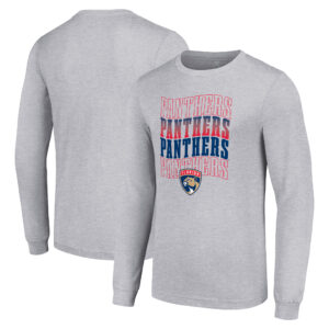 Men's Starter Heather Gray Florida Panthers Four Team Name Logo Long Sleeve Graphic T-Shirt