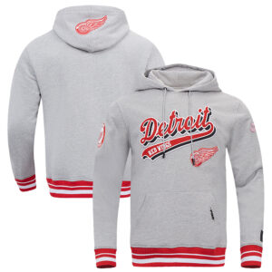 Men's Pro Standard Heather Gray Detroit Red Wings Script Tail Fleece Pullover Hoodie