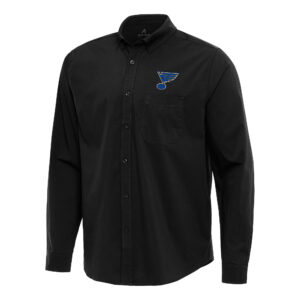 Men's Antigua Black St. Louis Blues Flight Woven Tri-Blend Long Sleeve Button-Down Shirt