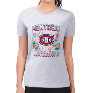 Women's G-III 4Her by Carl Banks Heather Gray Montreal Canadiens Flower Logo Fitted T-Shirt