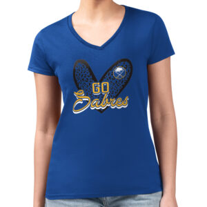 Women's G-III 4Her by Carl Banks Royal Buffalo Sabres Animal Print Heart Fitted V-Neck T-Shirt