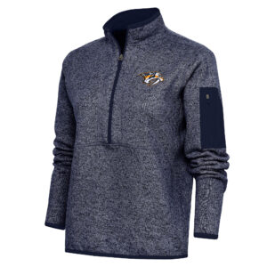 Women's Antigua Heather Navy Nashville Predators Team Logo Fortune Quarter-Zip Jacket