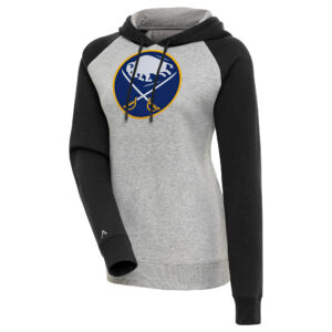 Women's Antigua Heather Gray/Black Buffalo Sabres Victory Raglan Pullover Hoodie