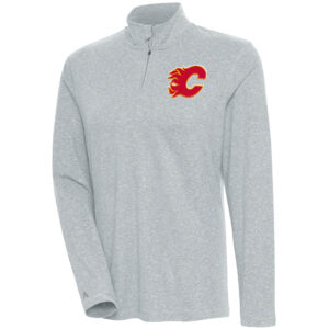 Women's Antigua  Heather Gray Calgary Flames Confront Quarter-Zip Pullover Top