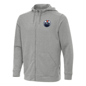 Men's Antigua Heather Gray Edmonton Oilers Effortless Full-Zip Hoodie Jacket