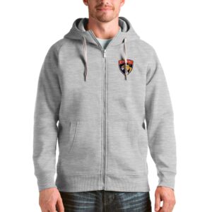 Men's Antigua Heathered Gray Florida Panthers Logo Victory Full-Zip Hoodie