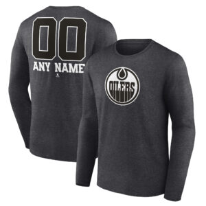 Men's Charcoal Edmonton Oilers Monochrome Personalized Name & Number Long Sleeve T-Shirt