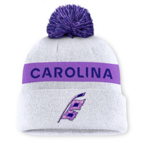 Men's Fanatics White Carolina Hurricanes Hockey Fights Cancer Cuffed Knit Hat with Pom