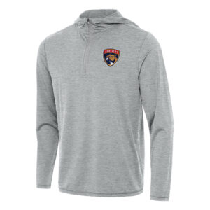 Men's Antigua Heather Gray Florida Panthers Tidy Quarter-Zip Hoodie