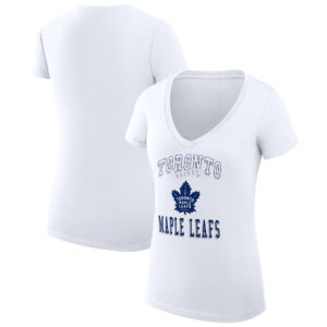 Women's G-III 4Her by Carl Banks White Toronto Maple Leafs Team Logo Graphic V-Neck Fitted T-Shirt