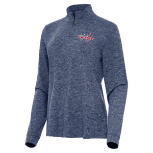 Women's Antigua  Heather Navy Washington Capitals Mentor Quarter-Zip Mock Long Sleeve Top